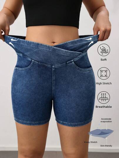 VARSIVA Quần short denim co giãn cạp cao VARSITIE dành cho nữ, kiểu dáng thể thao năng động, thoải mái và phù hợp mặc hàng ngày.
