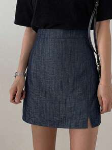 Minifalda sólida de uso casual y versátil para uso diario - Azul - Ver 7