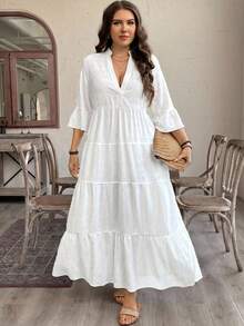 SHEIN LUNE Váy Babydoll in họa tiết lá Bohemian cỡ lớn, Váy dài đi nghỉ thường ngày cho mùa hè Váy dài Trang phục mùa hè cho phụ nữ Trang phục Ngày lễ Thánh Patrick Trang phục mùa hè Phục sinh Trang phục mùa xuân cho phụ nữ Bộ đồ mặc nhà lễ Phục sinh Thánh Patrick bãi biển cho phụ nữ Váy dài siêu thanh lịch - trắng - Xem 3
