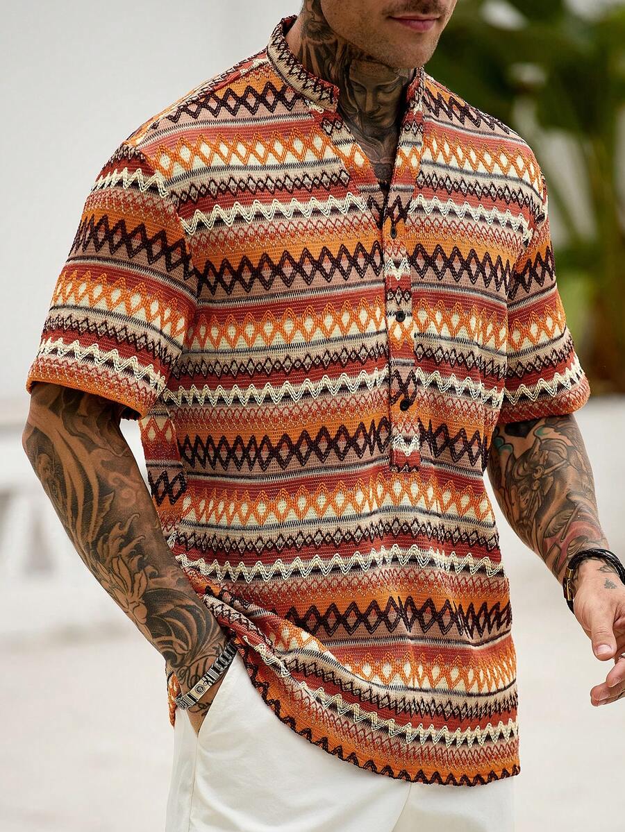 Manfinity CasualCool Áo sơ mi dệt kim nam kiểu dáng thường ngày, món quà Ngày của Mẹ đa năng. - Nhiều màu - Xem 1
