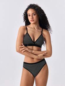Loungeista 3 conjuntos de sujetador de copa triangular a rayas y bragas sexys, calidad estable, cómodo sin aros, top de bikini con bragas suaves y sin apretar, conjunto de ropa interior esencial para el verano - Multicolor - Ver 7