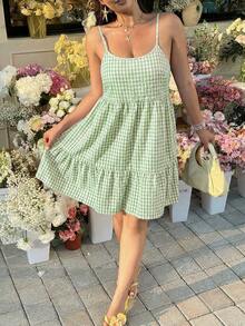 GalTyme Plus Size Spaghetti Strap Backless Summer Dress - Olive Green - View 3