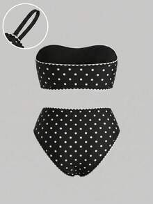 Sweetra CURVE Plus Size 2pcs Swimsuit Set, Minimalist Daily Wear Summer Beach Outfit For Women Vacation Black - Black - View 2