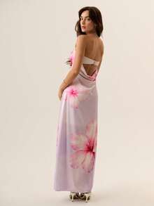 Willow Rêve Women's Pink Floral Bandeau Maxi Dress, Boho Style, Romantic Holiday Vibe, Suitable For Party, Prom, Valentine's Day - Mauve Purple - View 4