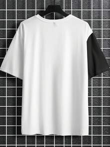 Manfinity Homme Conjunto Casual de Camiseta de Manga Curta com Gola Redonda e Estampa Listrada de Cavaleiro e Shorts para Homens - Multicolorido - Visão 4
