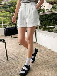DAZY Quần short jeans ống đứng lửng dáng casual đính pha lê lấp lánh dành cho nữ, thích hợp cho mùa xuân, hè, đi biển và phong cách đường phố. - trắng - Xem 3