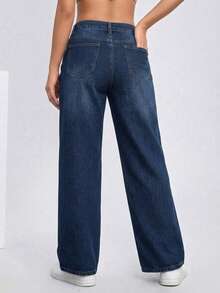 Jean Cut Mom Petite High Shot Straight Chest Light Bottom Closure - Azul Retro Fade - View 2