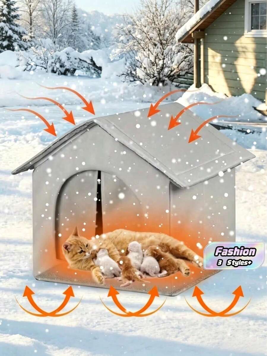 全天候户外保暖猫狗屋,封闭式户外宠物庇护所 - 结构坚固,材质耐用,可折叠易组装,适用于户外犬、猫、兔等宠物 - 冬季雨雪天气的理想防护之选 - 淺灰色 - 查看 1