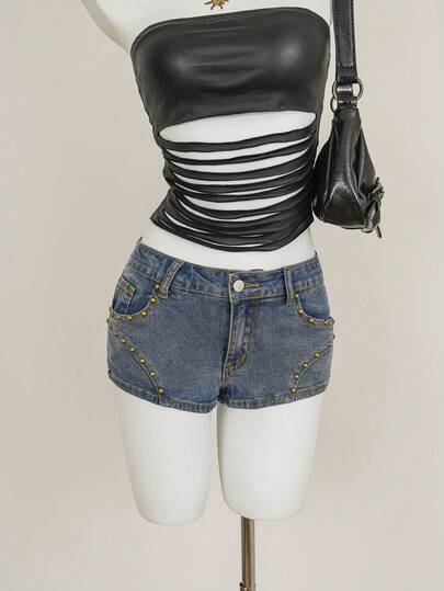 Amplova Women's Summer Casual Studded Denim Shorts Summer Outfit For Women Festival Outfit Women Festa Junina Sao Joao Women's Clothing Party Shorts Beach Outfit For Women Graduation Shorts Going Out Outfits Birthday Outfits For Women Casual Shorts For Women Vacation Outfits Women Summer Holiday Outfits Women's Social Shorts Women's Country Shorts Blue Shorts