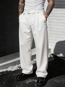 SLATEMANN Men's White Loose Casual Pleated Trousers - White - View 3