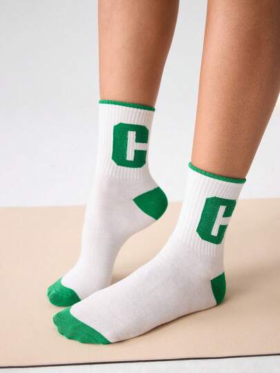 Loungeista Letter Graphic Crew Socks