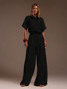 MUSERA Linen Zip Up Relaxed Jumpsuit Summer Ibiza Fits Holiday Vacation Beach Elegant - Black - View 4
