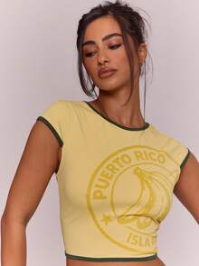MUSERA Áo thun crop top họa tiết tương phản cho bé gái, thích hợp cho mùa xuân hè, kỳ nghỉ, lễ hội Ibiza, phong cách boho, thanh lịch, thường ngày, lễ hội hóa trang. - Màu vàng - Xem 2