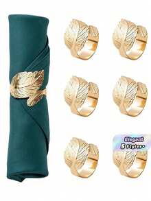 4-24个/套金色金属叶形餐巾环,闪亮餐巾架,优雅餐桌摆设,适合圣诞节、复活节、婚礼、派对,创意节日礼物 - 金色 - 查看 3