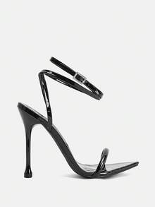 Glitzique Sandalias plateadas para mujer, nueva moda de verano 2025, sandalias planas cómodas y sexy para baile de salón, discoteca y club nocturno, con tiras negras - Negro - Ver 2