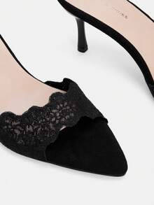 Glitzique Spring/Summer Women's Embroidered Fabric Open Toe High Heel Mule Slippers, Classic White And Black Colors, Suitable For Mother's Day - Black - View 6
