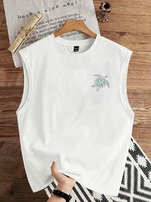 Manfinity Joysei Standard Size Men's "Ocean Calling" Sea Turtle Graphic Tank Top, Suitable For Summer, Holiday - White - View 2
