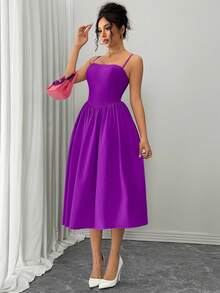 Rafferiza Vestido camiseta ajustado en la cintura con volantes en el bajo, versátil y de moda para una cita nocturna o fiesta, para otoño/invierno - Morado Violeta - Ver 3