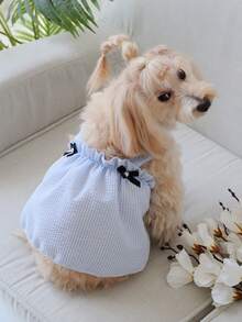 PETSIN 一件式宠物背带裙，粉色条纹泡泡格子设计，饰以黑色蝴蝶结和珍珠，适合狗和猫。 - 藍色 - 查看 4