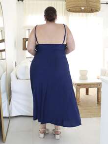 Pretty and Ole Plus Size Women's Solid Color Ruched Waist Flared Hem Spaghetti Strap Dress,Semi Formal Dress,Elegant Tea Party Dress,Flowy Cruise Women Outfits,Birthday Dresses For Women - Royal Blue - View 2