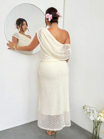 Firerie Plus Size Solid Color Asymmetrical Shoulder Fitted Elegant Summer 2 Pieces Set