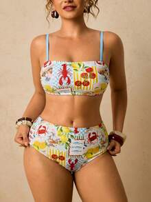 Travachic Bộ đồ bơi nữ size lớn gồm áo crop top cổ yếm họa tiết đại dương và quần buộc bên hông, set đồ đi biển/nghỉ dưỡng mùa xuân/hè, trang phục du lịch, đồ đi du thuyền, đồ tắm nữ 2 mảnh - Nhiều màu - Xem 11