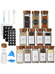 1/12/24pcs 4oz Square Rosewood Spice Jars With Glass Spice Containers And Lids, Suitable For Home Organization, Kitchen Storage And Food Supply, Spice Jars, Household Kitchen Utensils - Multicolor - View 2