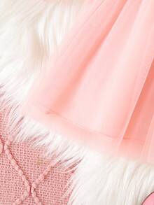 SHEIN Baby Girl Solid Color Patchwork Front Tie Long Sleeve Simple Dress - Pink - View 7