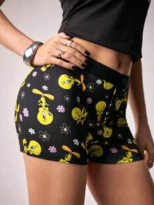 LOONEY TUNES X SHEIN Women's Cartoon Print Leggings, - Black - View 3
