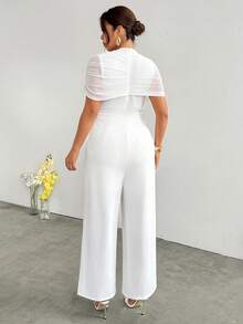 Firerie Plus Size Women Elegant Minimalist Poncho Design Mesh Patchwork Loose Jumpsuit, Versatile For Daily Wear White Wedding Guest Graduation Party - White - View 3