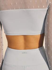 Aralina Conjunto de 2 piezas de ropa deportiva para mujer, con top de manga larga con malla de lunares y pantalón de pilates para gimnasio y entrenamiento - Neblina azul - Ver 7