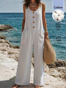SHEIN Bộ jumpsuit nữ dáng ôm, cổ tròn, không tay, kẻ sọc, thanh lịch, thích hợp cho mùa xuân/hè, bộ jumpsuit kẻ sọc thời trang nghỉ dưỡng, trang phục mùa xuân/hè, quần kẻ sọc xám trắng cho dã ngoại, bộ jumpsuit mùa hè phong cách bohemian nghỉ dưỡng dành cho nữ, quần hè thường ngày, trang phục nữ mùa xuân/hè. - Xám - Xem 2