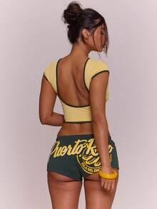 MUSERA Áo thun crop top họa tiết tương phản cho bé gái, thích hợp cho mùa xuân hè, kỳ nghỉ, lễ hội Ibiza, phong cách boho, thanh lịch, thường ngày, lễ hội hóa trang. - Màu vàng - Xem 4