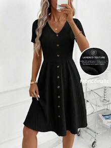 SHEIN Clasi Đầm dệt jacquard thanh lịch, thích hợp mặc hàng ngày. - màu đen - Xem 1