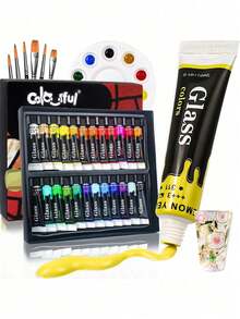 12/24 Colors Fabric Paint Set For Clothes With 6 Brushes, 1 Palette,Permanent Textile Puffy Paint Kit For Shoes, Canvas,14/26 Colors, 30ml/1.01oz Each Tube - Single Piece - View 19