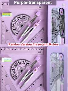 7-Piece Multifunctional Drawing Ruler & Compass Set For Student Exams. This Set Comes With Seven Drawing Tools Including Triangular Rulers, Protractors And Compasses, Which Are Practical Stationery Supplies For Students. - Multicolor - View 11