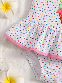 SHEIN Baby Girl Knitted Polka Dot Ice Cream Pattern Romper Swimsuit - Multicolor - View 5