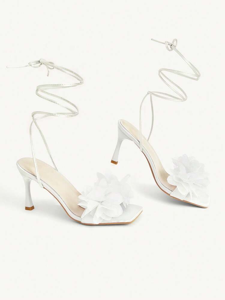 CUCCOO CHICEST Spring/Summer Mesh Flowers Decorative One-Buckle Buckle Open-Toe Thick Heel, Fairy Style Satin Mesh Light Pink Ladies High Heel Sandals Dating Party Commuting Shopping Banquet Wedding Festival Gifts Summer Shoes