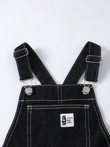 SHEIN Genkimix Kids 女童牛仔背带短裤，夏季新款甜美时尚中蓝色水洗牛仔布，蝴蝶刺绣做旧毛边设计，可调节肩带，舒适优质棉质牛仔布，日常基础款，适合上学、度假等各种场合，儿童背带裤，适合青少年女孩穿着。 - 藍色 - 查看 5