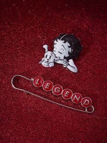 Betty Boop x SHEIN Bộ 2 ghim cài áo họa tiết hoạt hình sáng tạo mới, thiết kế độc quyền IP, đáng yêu, cá tính, đơn giản và trang nhã, có thể dùng làm phụ kiện túi xách, trang phục, phù hợp cho mọi loại tiệc tùng, buổi hòa nhạc, lễ hội, quà tặng tinh tế. - Nhiều màu - Xem 3
