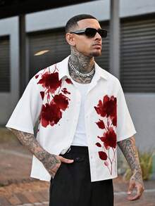 Devon Thys Men's Floral Print Short Sleeve Single-Breasted Cropped Shirt - White - View 4