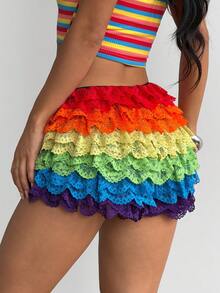 SHEIN ICON Quần short nữ cạp thấp nhiều lớp xếp ly, kiểu dáng Y2K, thích hợp cho các buổi hòa nhạc hoặc đi chơi đêm. - Nhiều màu - Xem 2