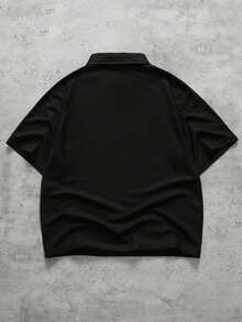 ROMWE MEN Áo Polo nam in họa tiết tối giản - màu đen - Xem 3