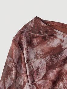 SHEIN MOD Plus Size Women's Floral Print Asymmetrical Shoulder Flare Sleeve Ruffle Hem Fashion Dress Fall - Brown - View 8