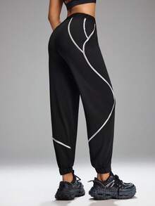 Innovista Quần jogger nữ kiểu dáng thường ngày, phối màu tương phản, cạp chun. - màu đen - Xem 3