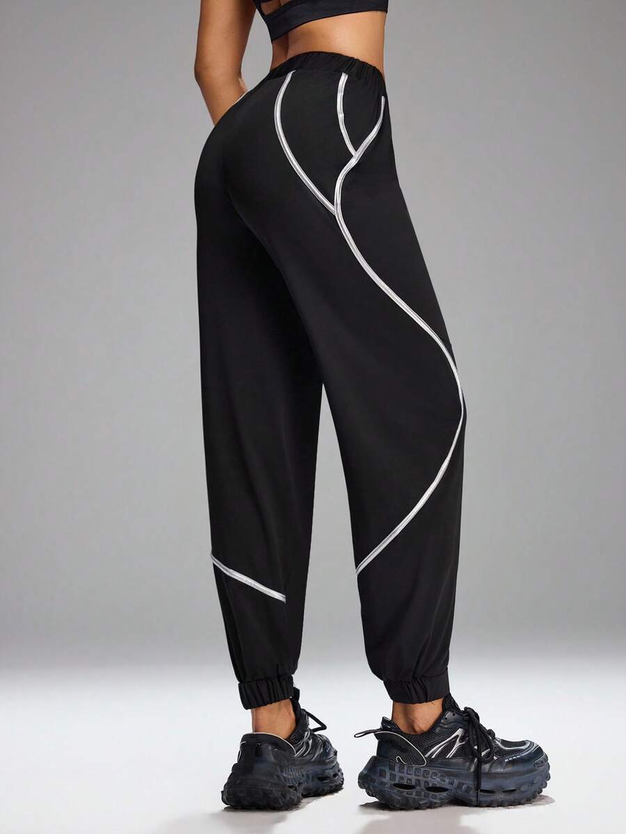Innovista Calça Jogger Casual Feminina com Barra de Contraste e Cintura Elástica