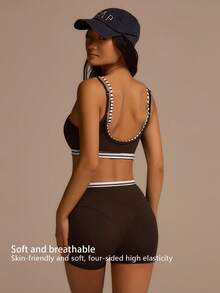 Fluxe Women Striped Cropped Camisole And Shorts Casual 2 Pieces Set - Brown - View 3