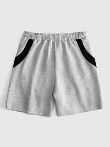ROMWE MEN Quần short thể thao nam phối màu tối giản - Đen và trắng - Xem 2