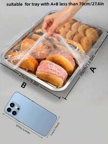 SHEIN 10/50/100pcs Transparent Plastic Food Tray Covers: Suitable For Trays Smaller Than 70cm/27.6in In A+B Size - Multicolor - View 3