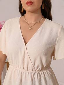 Miaspire Plus Size Women White Summer Elegant Bachelorette Party Tea Party Textured Fabric Ruffle Sleeve V-Neck Blouse Office Work Tops Fitted Shirt - Apricot - View 4